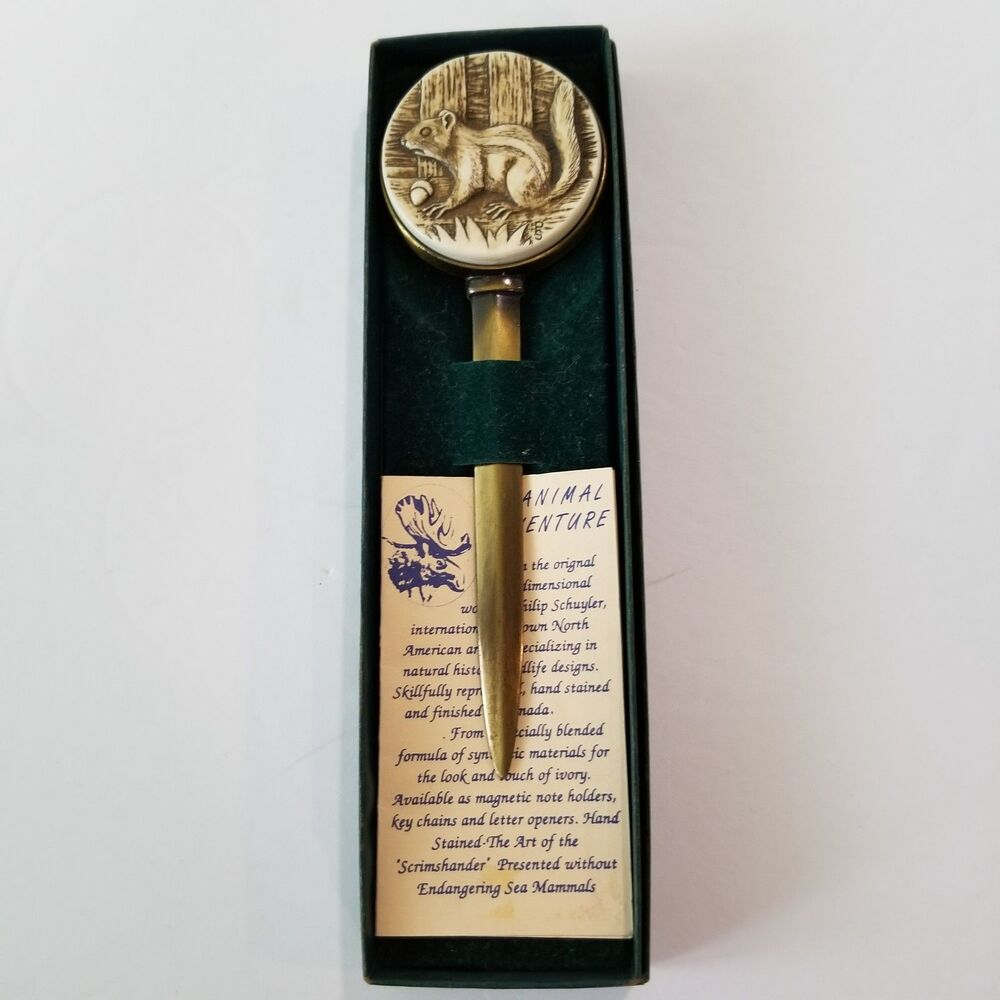 Philip Schuyler NA Artist Squirrel Design Hand Stained Bronze Letter Opener